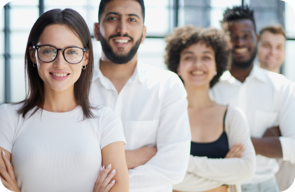 Co-working people working together